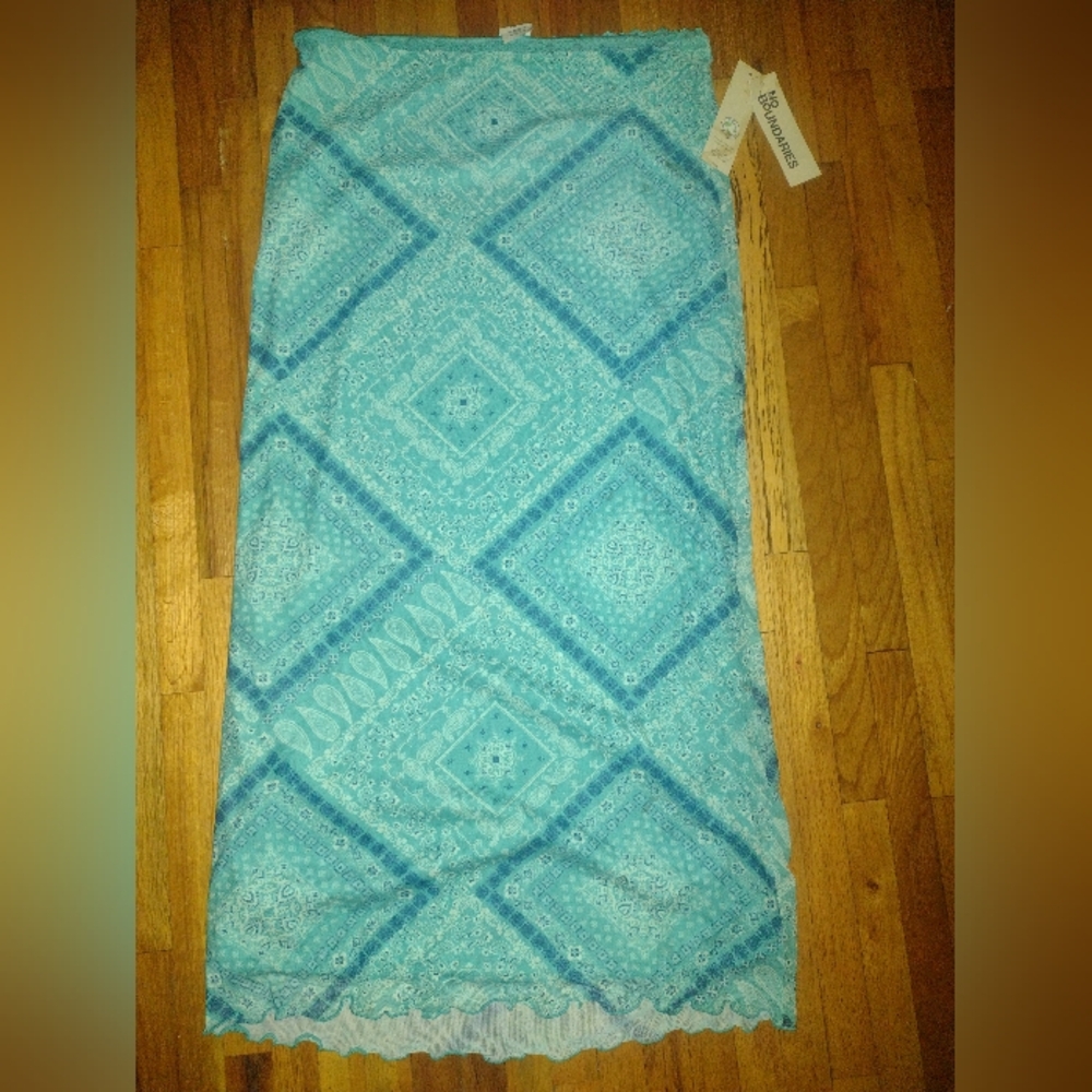 Blue Geometric Mesh Maxi Skirt